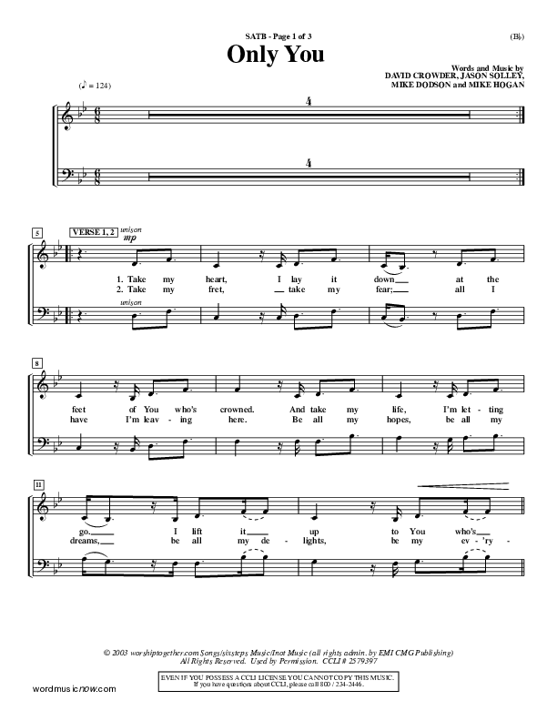 Only You Choir Sheet (SATB) (David Crowder)