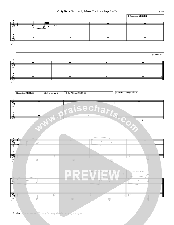 Only You Clarinet 1/2, Bass Clarinet (David Crowder)