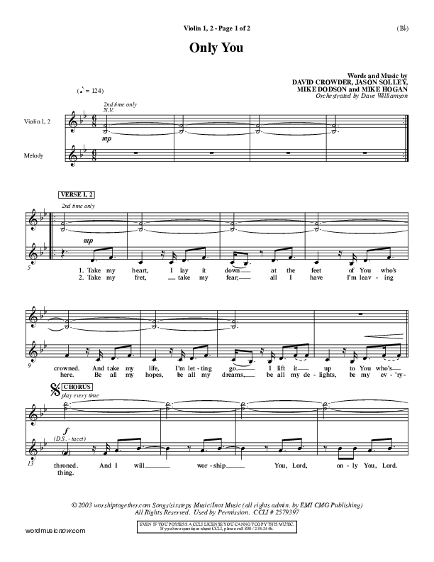 Only You Violin 1/2 (David Crowder)