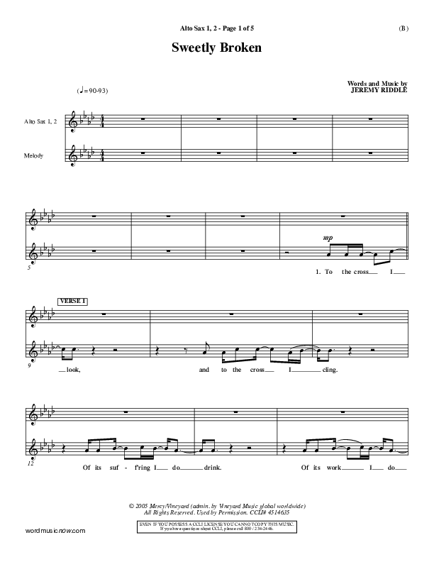 Sweetly Broken Alto Sax 1/2 (Jeremy Riddle)
