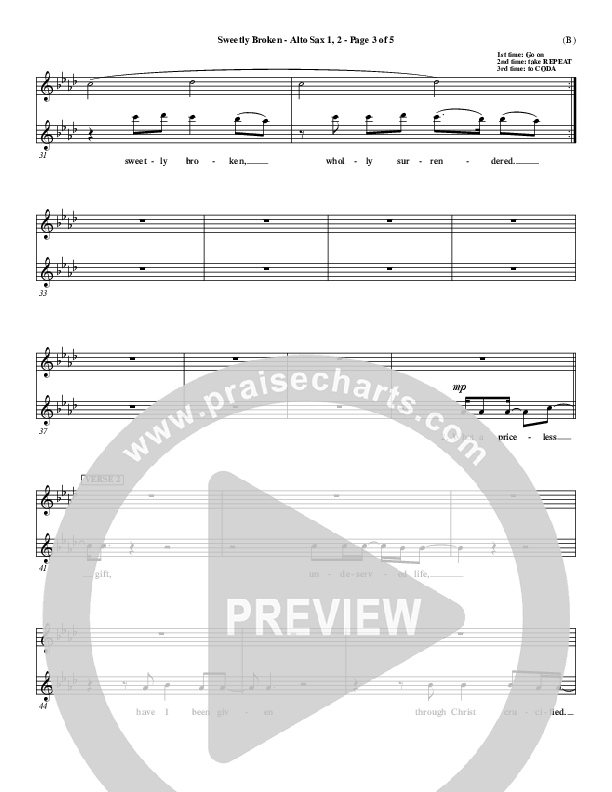 Sweetly Broken Alto Sax 1/2 (Jeremy Riddle)