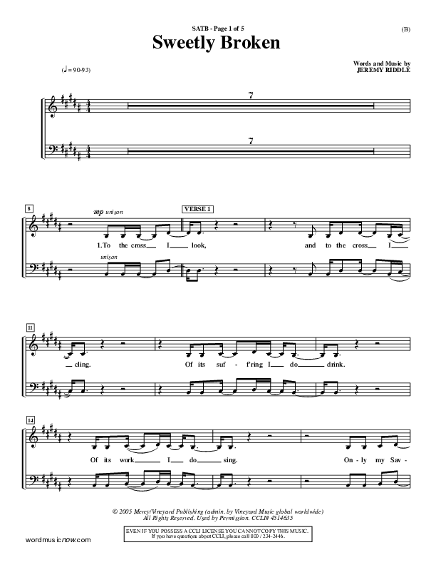Sweetly Broken Choir Sheet (SATB) (Jeremy Riddle)