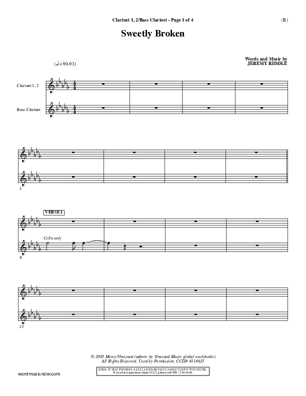 Sweetly Broken Clarinet 1/2, Bass Clarinet (Jeremy Riddle)