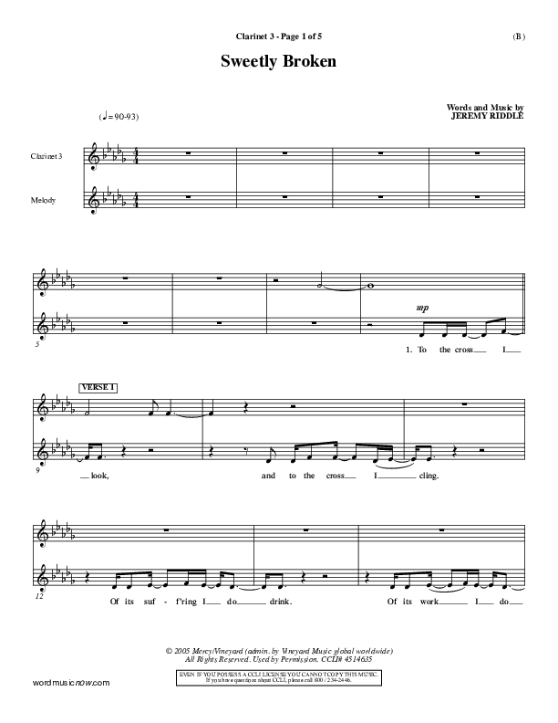 Sweetly Broken Clarinet 3 (Jeremy Riddle)