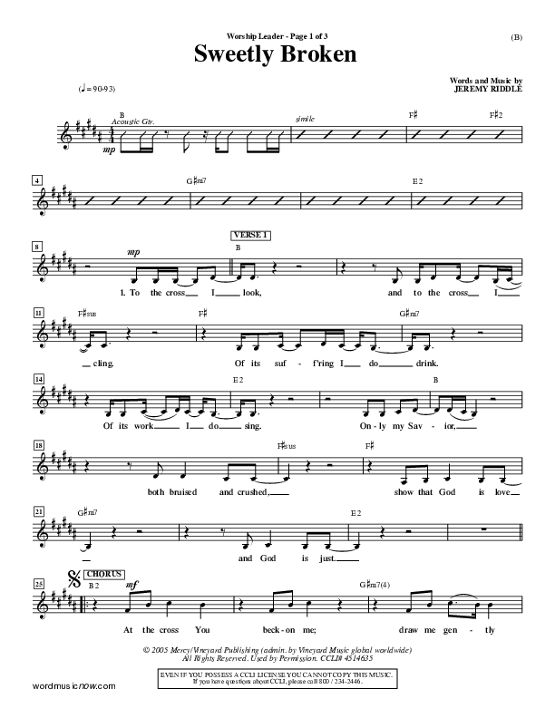 Sweetly Broken Lead Sheet (Jeremy Riddle)