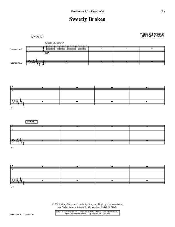 Sweetly Broken Percussion 1/2 (Jeremy Riddle)