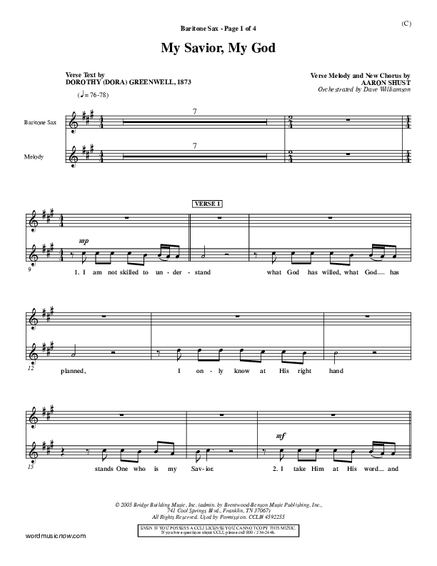 My Savior My God Bari Sax (Aaron Shust)