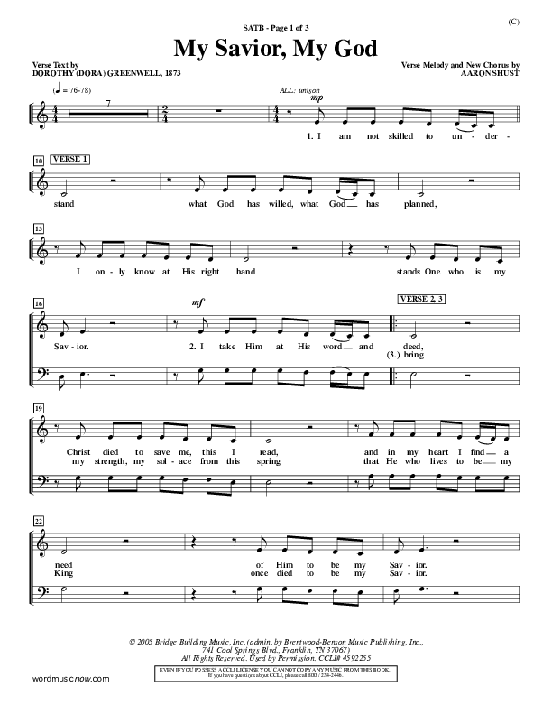 My Savior My God Choir Vocals (SATB) (Aaron Shust)