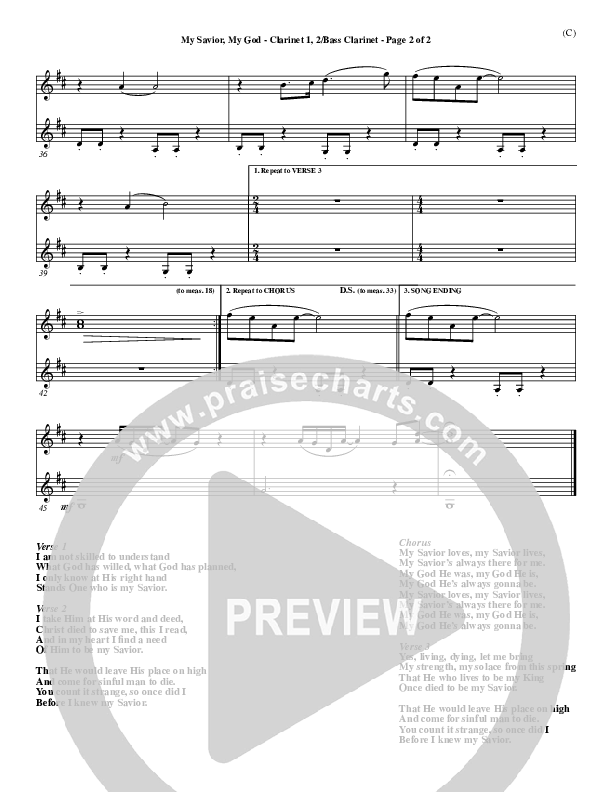 My Savior My God Clarinet 1/2, Bass Clarinet (Aaron Shust)