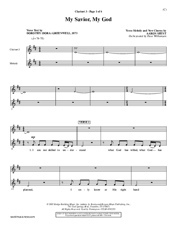 My Savior My God Clarinet 3 (Aaron Shust)