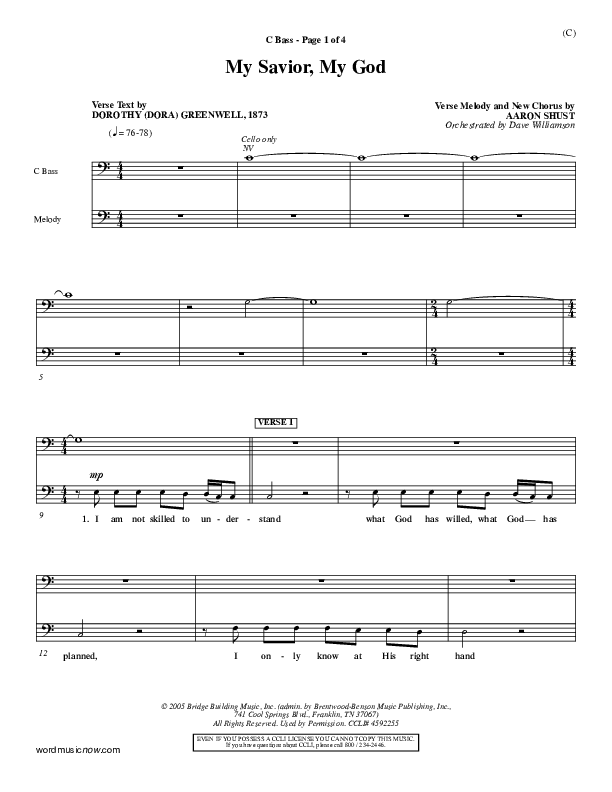 My Savior My God Contrabass (Aaron Shust)