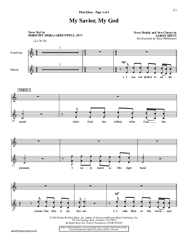 My Savior My God Flute/Oboe (Aaron Shust)