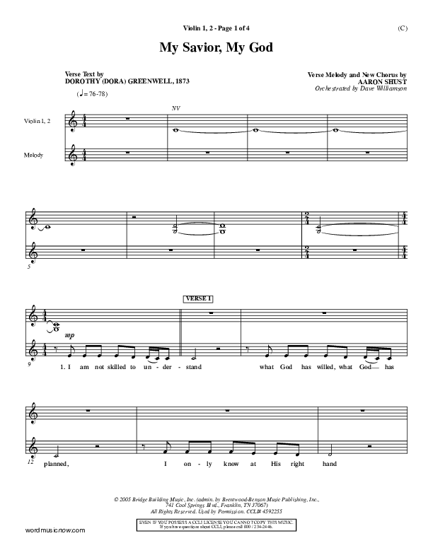 My Savior My God Violin 1/2 (Aaron Shust)