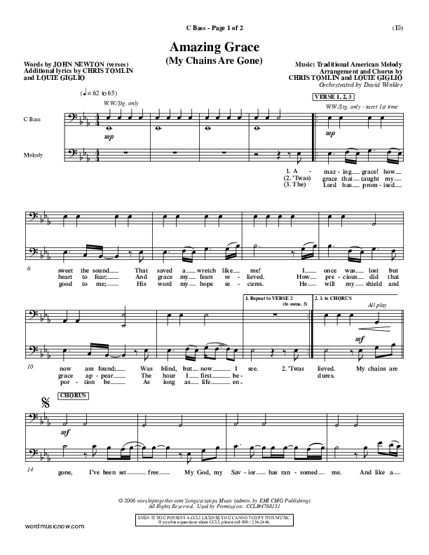 Amazing Grace (My Chains Are Gone) Contrabass (Chris Tomlin)