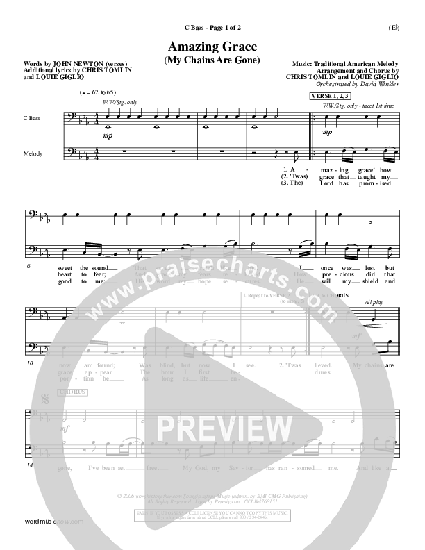 Amazing Grace (My Chains Are Gone) Contrabass (Chris Tomlin)