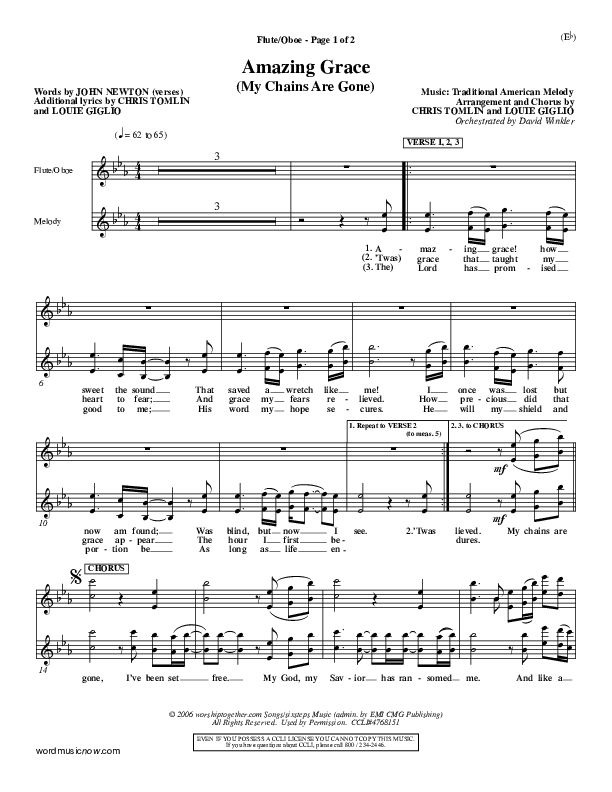 Amazing Grace (My Chains Are Gone) Flute/Oboe (Chris Tomlin)