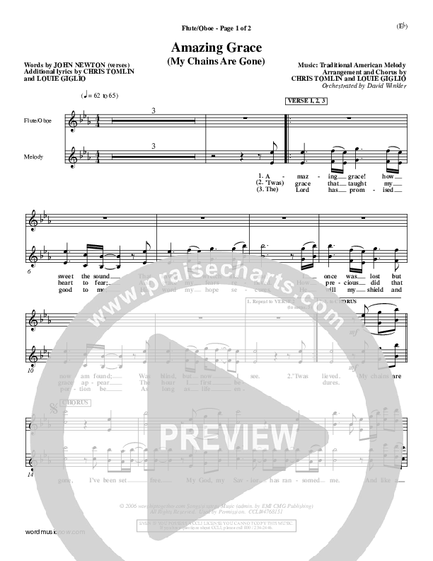 Amazing Grace (My Chains Are Gone) Flute/Oboe (Chris Tomlin)