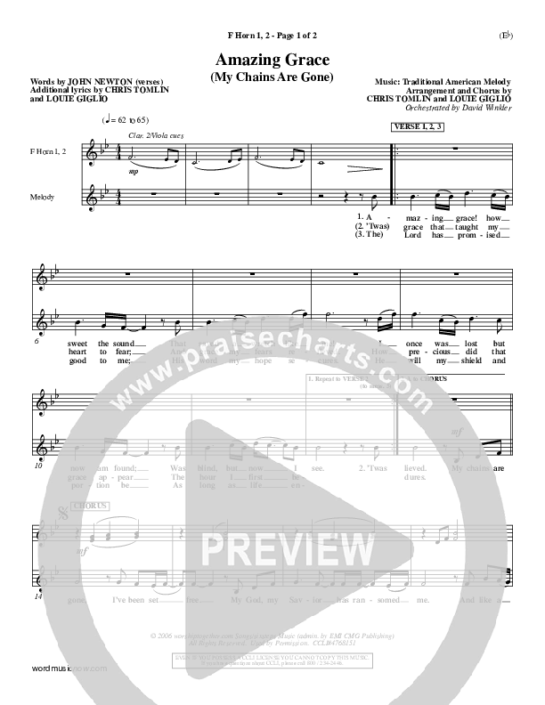 Amazing Grace (My Chains Are Gone) French Horn 1/2 (Chris Tomlin)