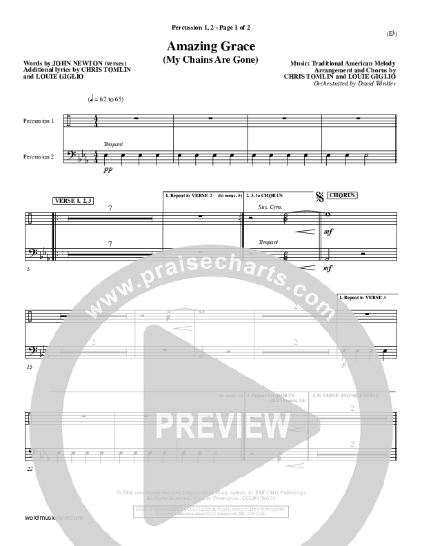 Amazing Grace (My Chains Are Gone) Percussion 1/2 (Chris Tomlin)