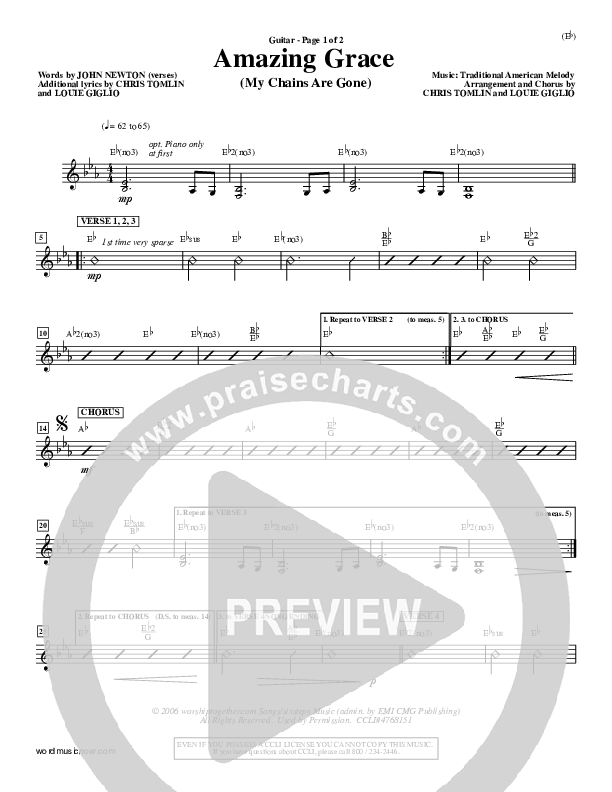 Amazing Grace (My Chains Are Gone) Rhythm Chart (Chris Tomlin)