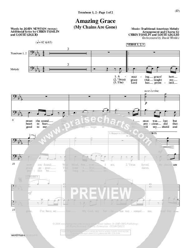 Amazing Grace (My Chains Are Gone) Trombone (Chris Tomlin)