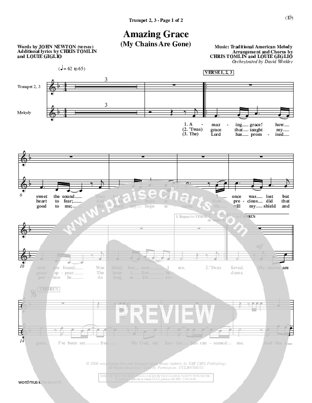 Amazing Grace (My Chains Are Gone) Trumpet 2/3 (Chris Tomlin)