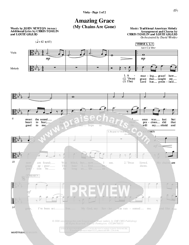 Amazing Grace (My Chains Are Gone) Viola (Chris Tomlin)