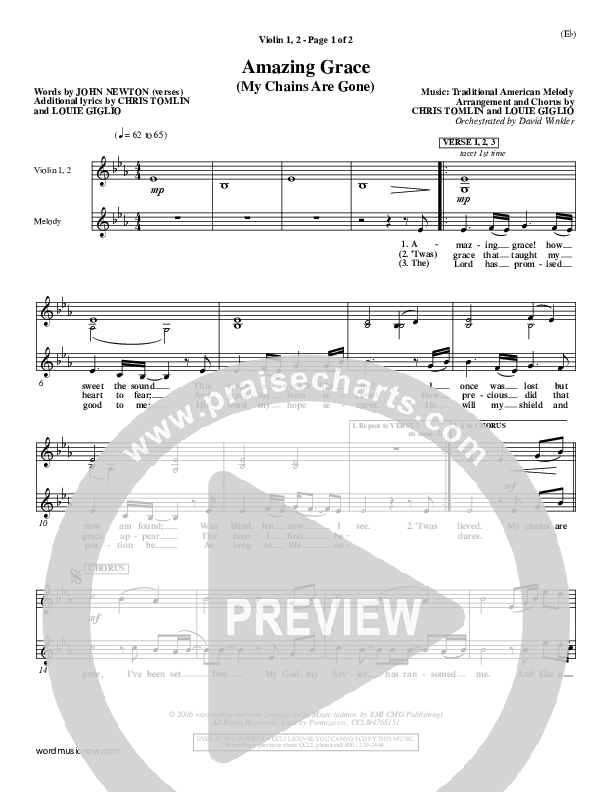 Amazing Grace (My Chains Are Gone) Violin 1/2 (Chris Tomlin)