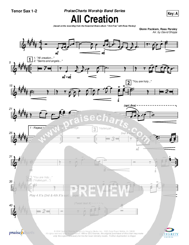 All Creation Tenor Sax 1/2 (New Life Worship)