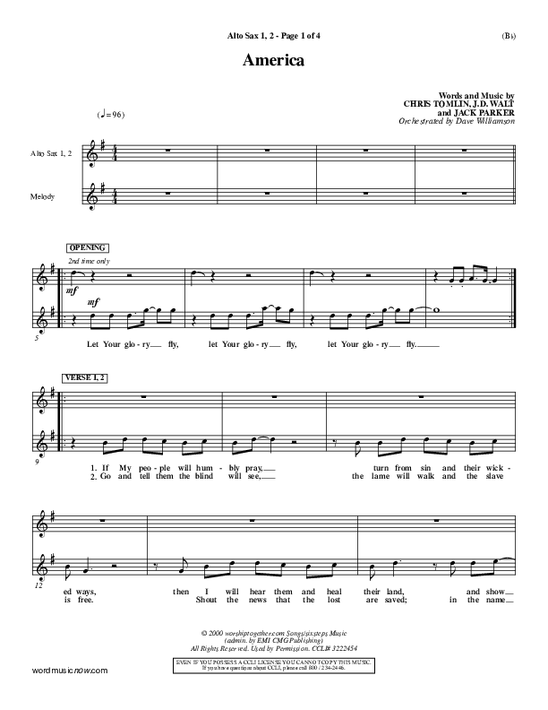 America Alto Sax 1/2 (Chris Tomlin)