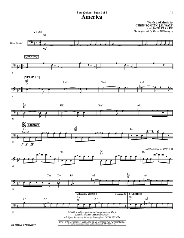 America Rhythm Chart (Chris Tomlin)