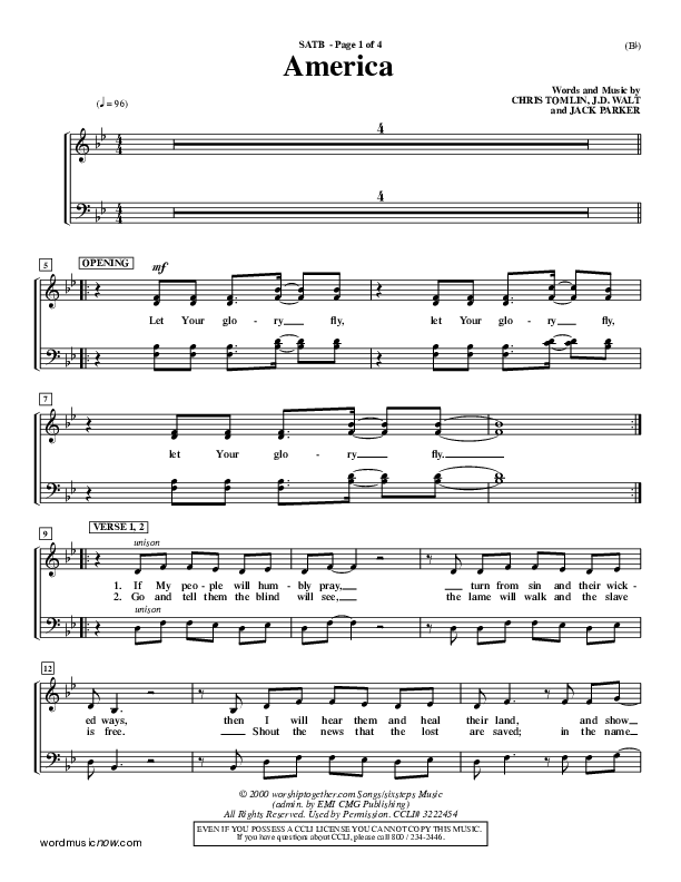 America Choir Sheet (SATB) (Chris Tomlin)