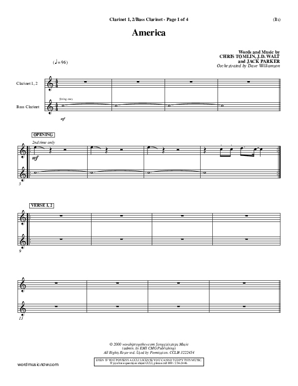 America Clarinet 1/2, Bass Clarinet (Chris Tomlin)