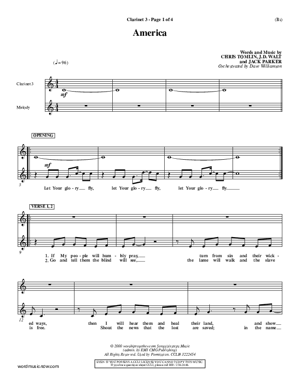 America Clarinet 3 (Chris Tomlin)