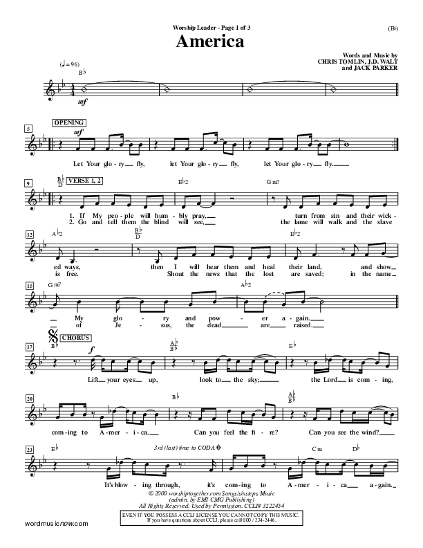 America Lead Sheet (Chris Tomlin)