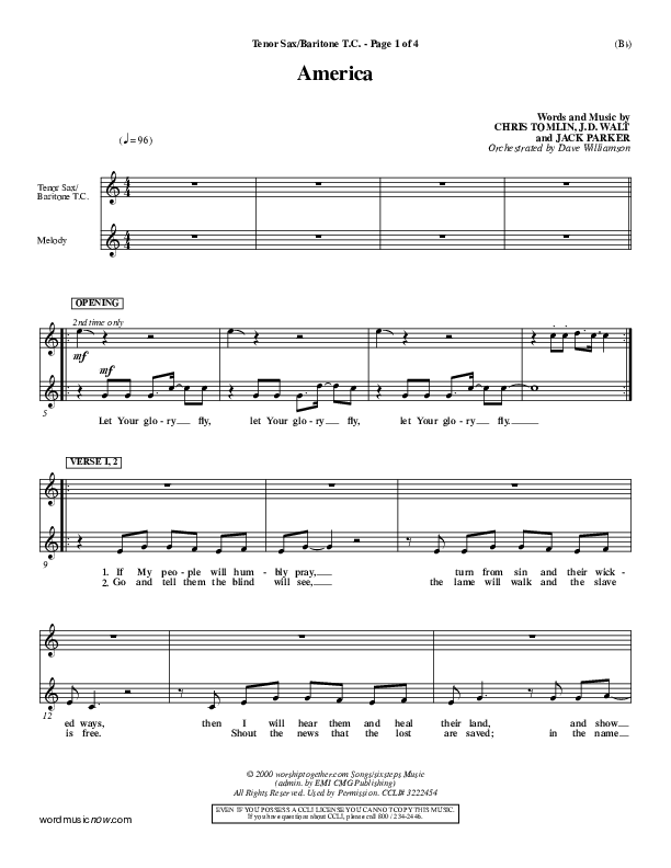 America Tenor Sax/Baritone T.C. (Chris Tomlin)