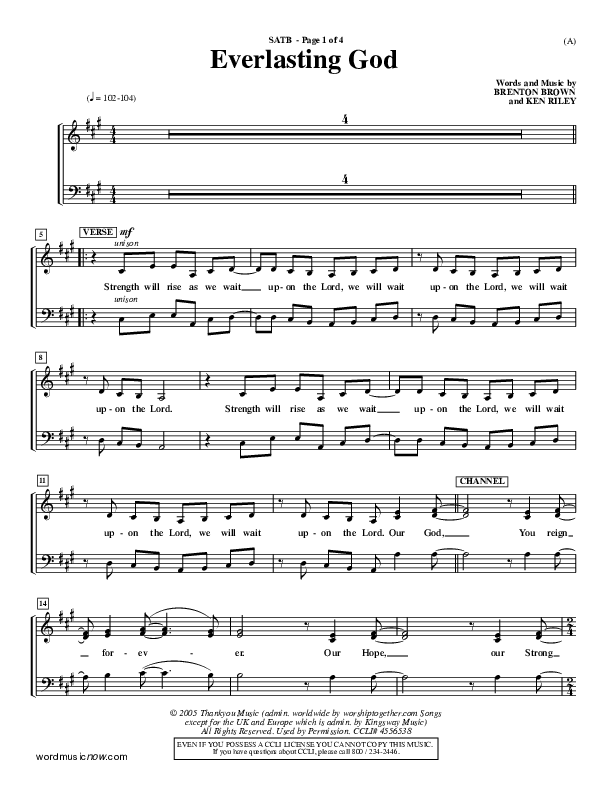 Everlasting God Choir Sheet (SATB) (Brenton Brown)