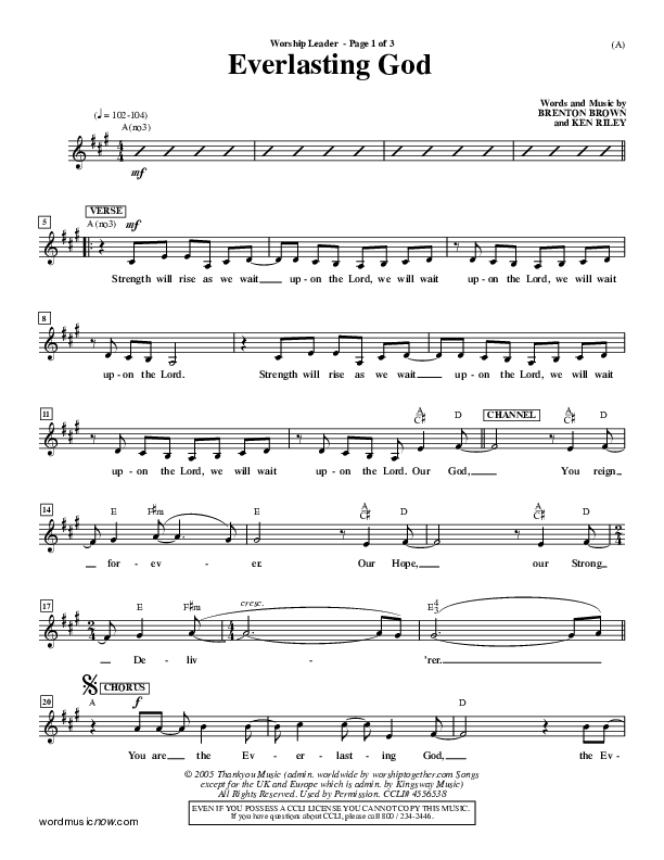 Everlasting God Lead Sheet (Brenton Brown)