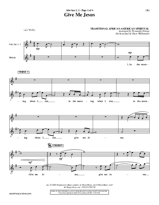 Give Me Jesus Alto Sax 1/2 (Fernando Ortega)
