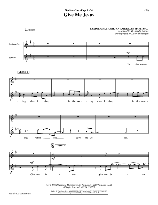 Give Me Jesus Bari Sax (Fernando Ortega)