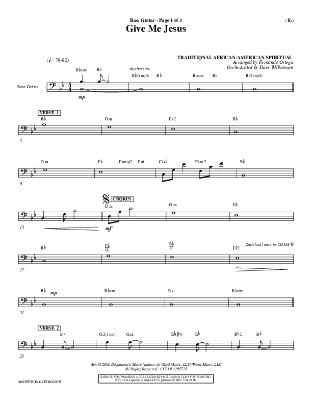 Give Me Jesus Bass Guitar (Fernando Ortega)