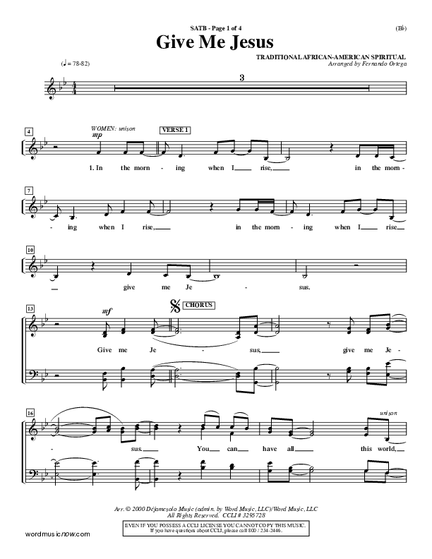 Give Me Jesus Vocal Sheet (SATB) (Fernando Ortega)