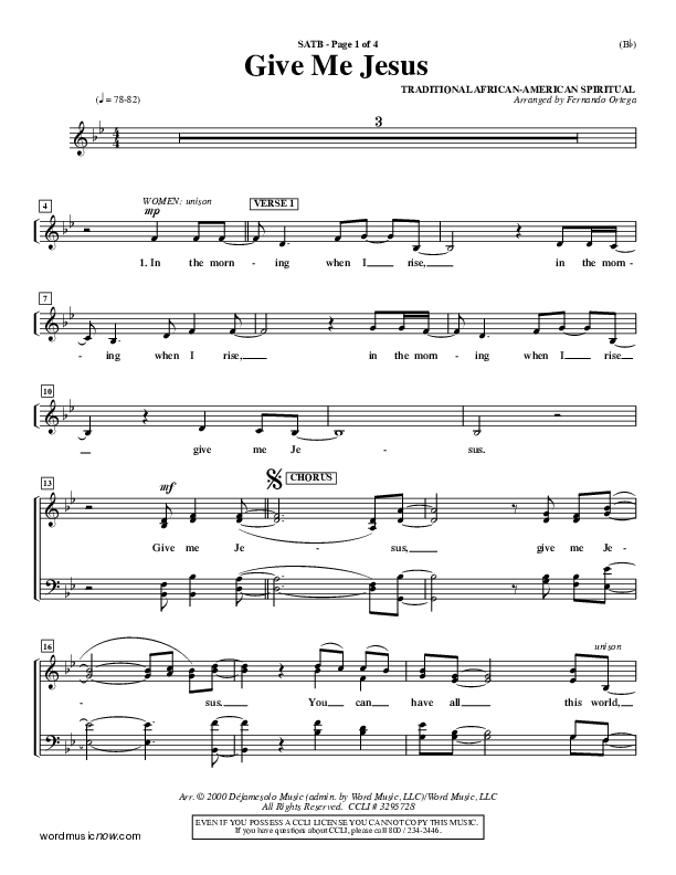 Give Me Jesus Choir Sheet (SATB) (Fernando Ortega)