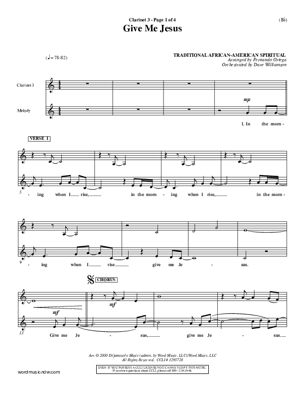 Give Me Jesus Clarinet (Fernando Ortega)