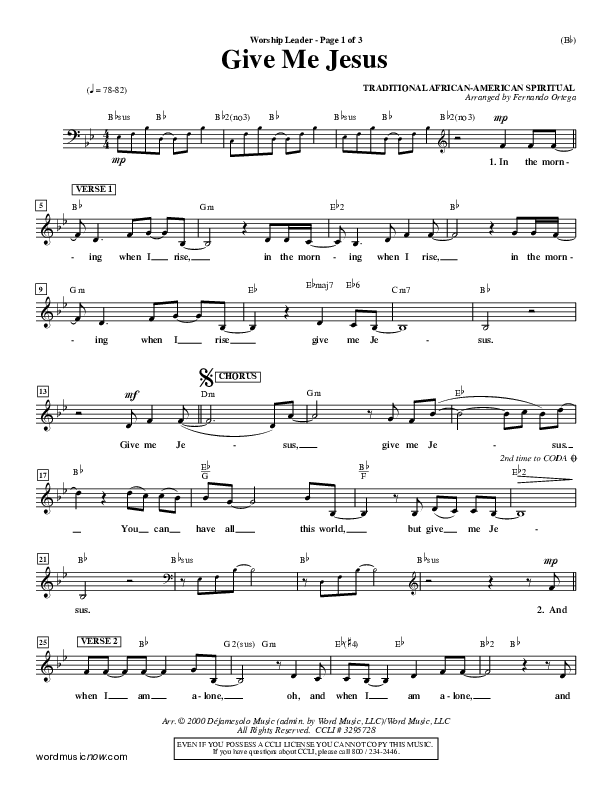 Give Me Jesus Lead Sheet (Fernando Ortega)