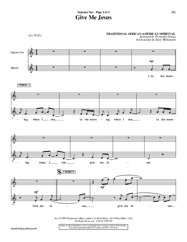 Give Me Jesus Soprano Sax (Fernando Ortega)