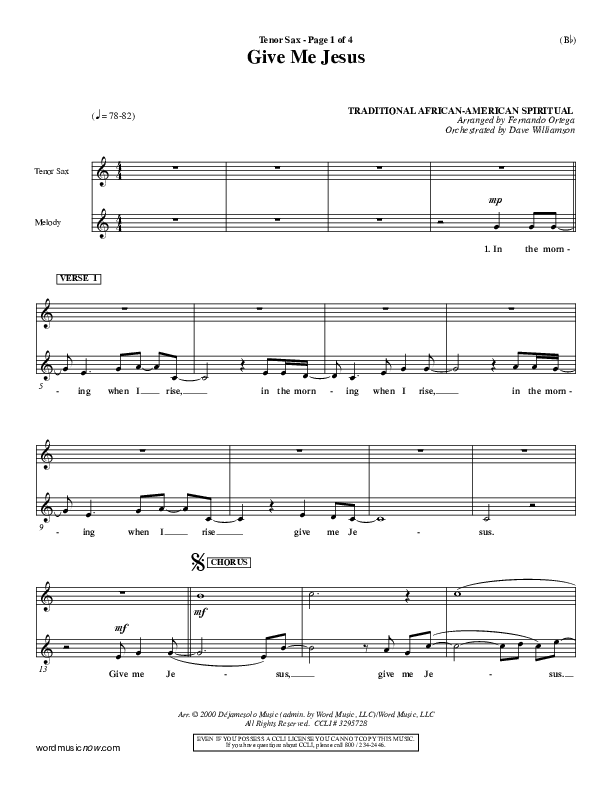 Give Me Jesus Tenor Sax 2 (Fernando Ortega)