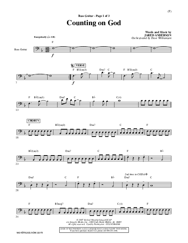 Counting on God Bass Guitar (Jared Anderson)