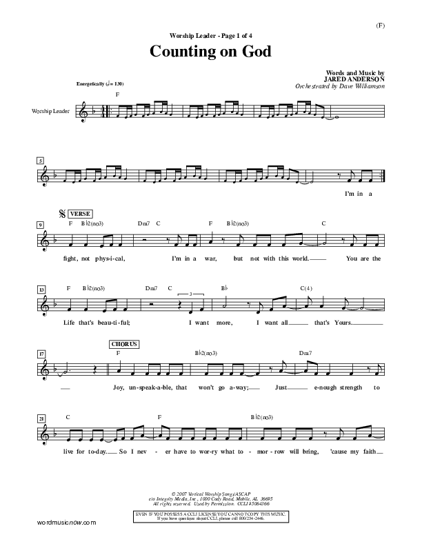 Counting on God Lead Sheet (Jared Anderson)