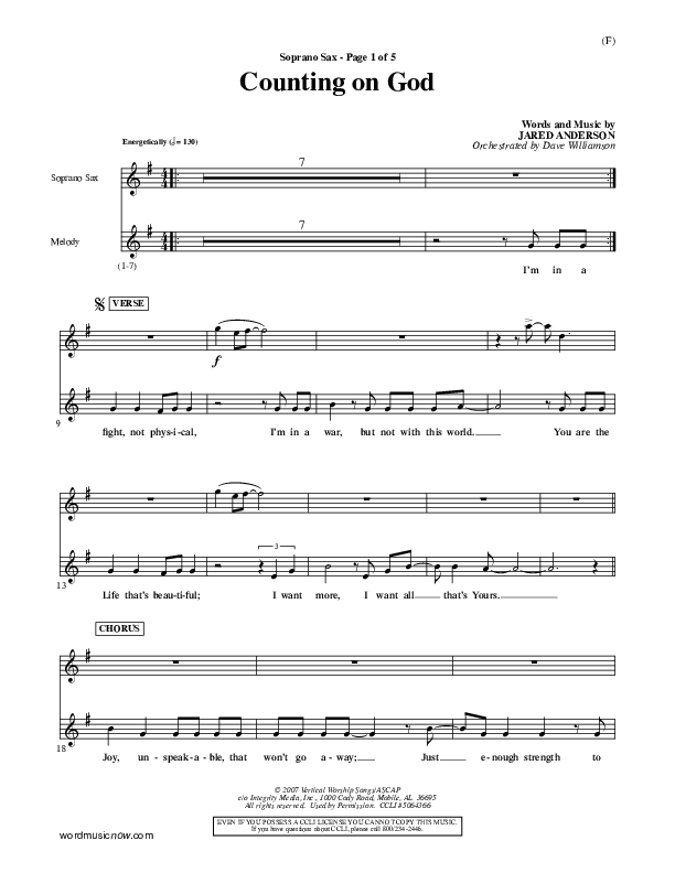 Counting on God Soprano Sax (Jared Anderson)